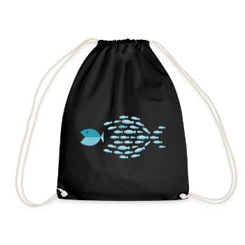 Blue School Silhouette - small fish eat big fish - Drawstring Bag - black - Front