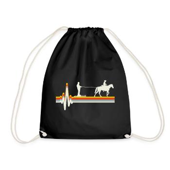 Horse Skijoring Skiing Winter Sport Heartbeat - Drawstring Bag - black - Front