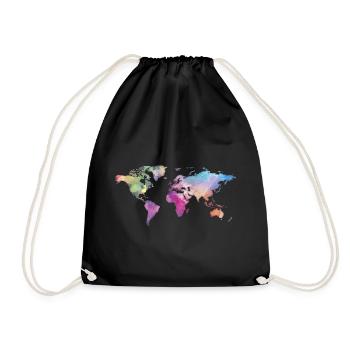 Map of the World - Watercolor Look - Dark Shirts - Turnbeutel - Schwarz - Vorne