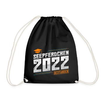 Seepferdchen 2022 bestanden Prüfung Abzeichen - Turnbeutel - Schwarz - Vorne