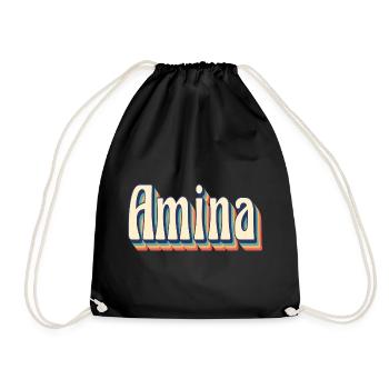 Amina t-shirt retro vintage t-shirt gift idea - Drawstring Bag - black - Front