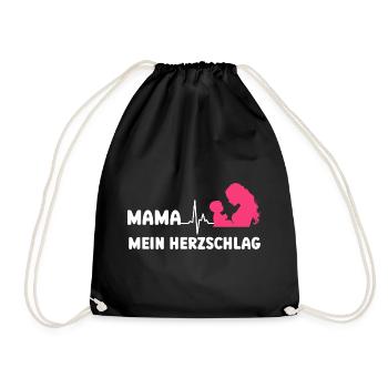 MOMMY MY HEARTBEAT Expectant Mother Funny - Drawstring Bag - black - Front