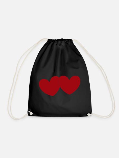 2 rote Herzen Herz rot Geschenk Valentinstag - Turnbeutel - Schwarz