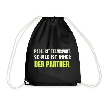 Padel Teamsport – Schuld ist der Partner - Turnbeutel - Schwarz - Vorne