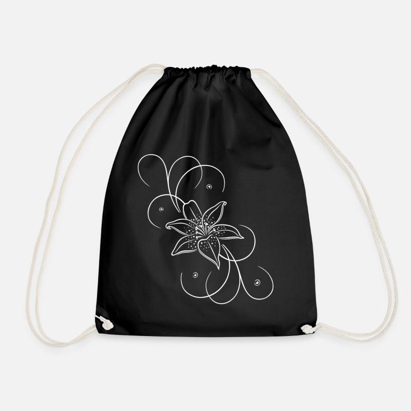 Weiße Lilie mit eleganten Ornamenten - Turnbeutel - Schwarz