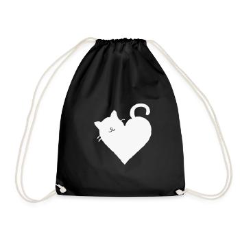 Cat gift love heart meow cat cat mom white - Drawstring Bag - black - Front