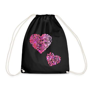 Two pink hearts - Drawstring Bag - black - Front