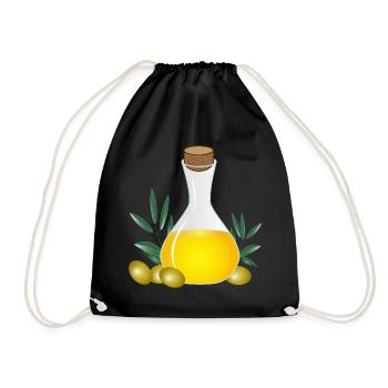 Olive oil in a carafe with olives and olive branches - Drawstring Bag - black - Front