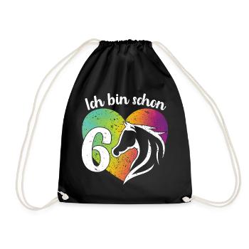 Ich bin schon 6 Geburtstagsshirt Mädchen Pferd - Turnbeutel - Schwarz - Vorne