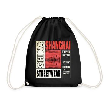 Shanghai China Asia City Skyline Travel Holiday - Drawstring Bag - black - Front