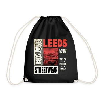 Leeds England UK City Skyline Vintage Retro - Drawstring Bag - black - Front
