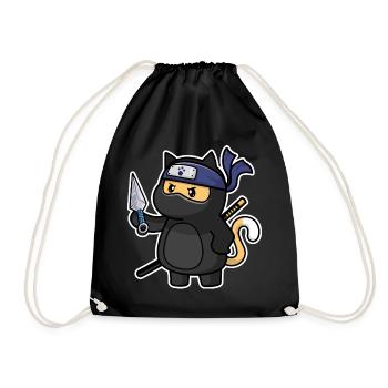 Humor Cute Cat Kawaii Chibi as Ninja Cat - Drawstring Bag - black - Front