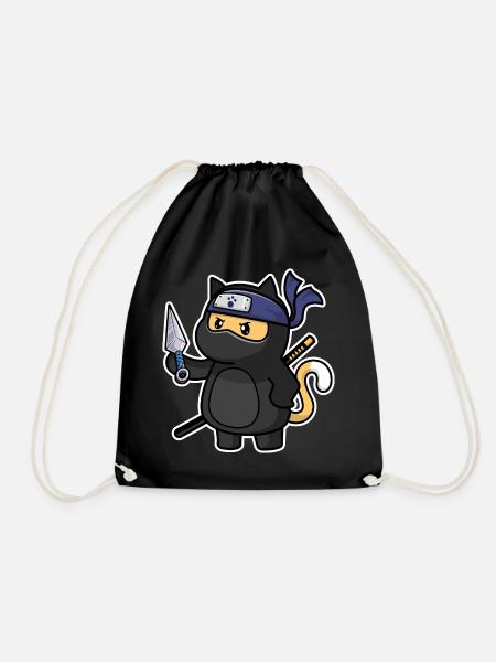 Humour Chat mignon Kawaii Chibi en Ninja Chat - Sac de sport léger - noir