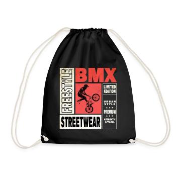 BMX Fahrrad Biker Stunt Trick Freestyle Vintage - Turnbeutel - Schwarz - Vorne