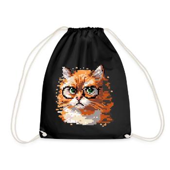Pixel-Art Katze - Turnbeutel - Schwarz - Vorne