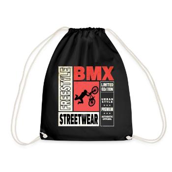 BMX Fahrrad Biker Stunt Trick Freestyle Vintage - Turnbeutel - Schwarz - Vorne