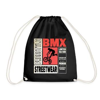 BMX Fahrrad Biker Stunt Trick Freestyle Vintage - Turnbeutel - Schwarz - Vorne