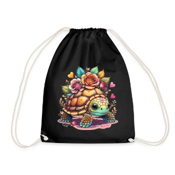 Sweet Turtle among the roses - Drawstring Bag - black - Front