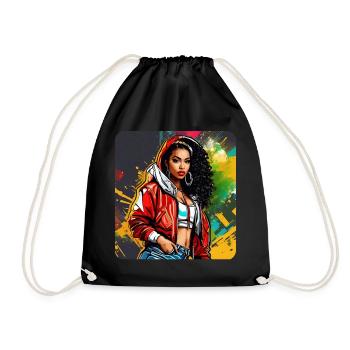 Cool Girl Graffiti Hip Hop Rap Skater 90s - Drawstring Bag - black - Front