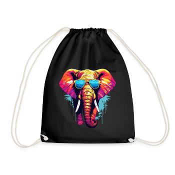 Elefant mit Sonnenbrille - Turnbeutel - Schwarz - Vorne
