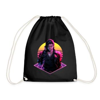 Retro Wave 80s Anime Man – Anime Shirt - Drawstring Bag - black - Front