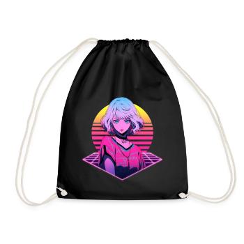 Retro Wave 80s Anime Girl – Anime Shirt - Drawstring Bag - black - Front