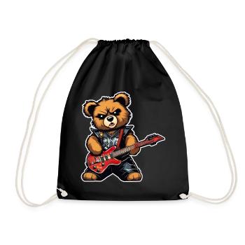 Heavy metal Teddy Bär mit E-Gitarre - Turnbeutel - Schwarz - Vorne