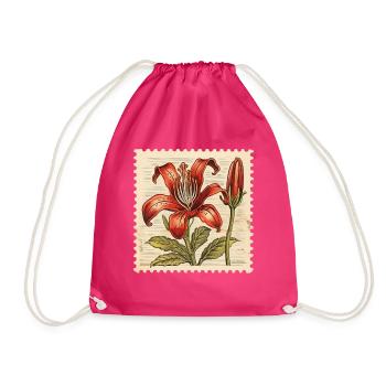 Vintage Briefmarke Rote Blume - Turnbeutel - Fuchsia - Vorne