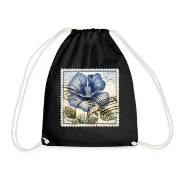 Vintage Briefmarke blaue Blume - Turnbeutel - Schwarz - Vorne