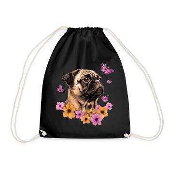 Mops mit Schmetterlingen - Turnbeutel - Schwarz - Vorne