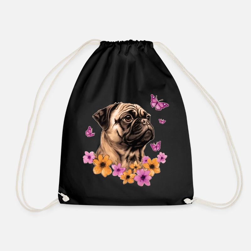 Mops mit Schmetterlingen - Turnbeutel - Schwarz