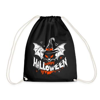 Halloween Fledermaus mit Hexenhut - Fun Design - Turnbeutel - Schwarz - Vorne