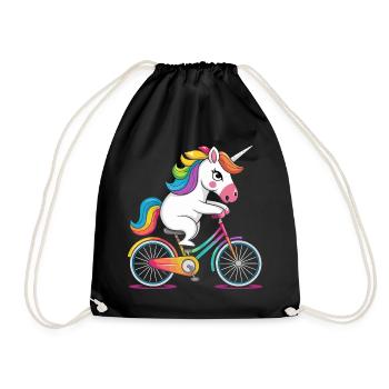 Regenbogen-Einhorn fährt Fahrrad - Turnbeutel - Schwarz - Vorne
