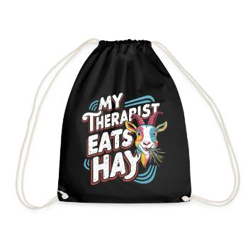 Goat Humor – My Therapist Eats Hay - Drawstring Bag - black - Front
