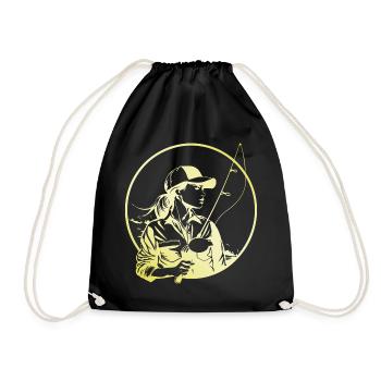 Fishing Woman - Drawstring Bag - black - Front