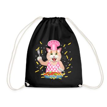 greedy cat - Drawstring Bag - black - Front