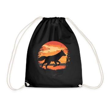 Fox jumping before sunset silhouette - Drawstring Bag - black - Front