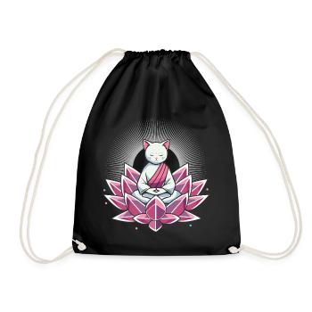 Peaceful meditating cat in lotus flower - Drawstring Bag - black - Front