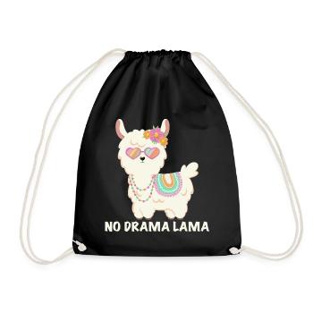 No drama lama - cute llama with sunglasses - Drawstring Bag - black - Front