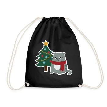 Cat Grumpy Christmas - Drawstring Bag - black - Front