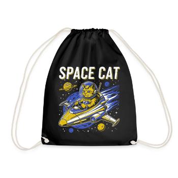 Space Cat Astronaut in Spaceship - Space Cat - Drawstring Bag - black - Front
