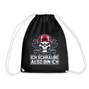 Ich schraube, also bin ich – Werkstattphilosophie  - Turnbeutel - Schwarz - Vorne