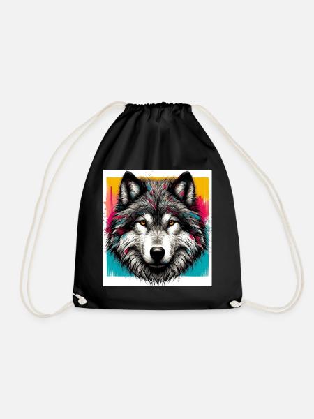 Wolf - Drawstring Bag - black