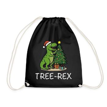 Tree-Rex – Dino Weihnachtsmotiv T-Rex - Turnbeutel - Schwarz - Vorne