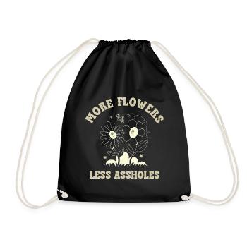 More Flowers Less Assholes – Retro Flower Saying - Drawstring Bag - black - Front