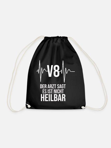 V8 Liebhaber Shirt - Autoliebhaber Shirt - V8  - Turnbeutel - Schwarz