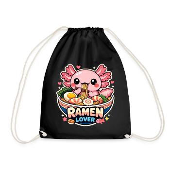 Axolotl Kawaii Ramen Essen Niedlich Geschenk - Turnbeutel - Schwarz - Vorne