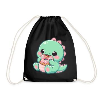 Little dino snacking donut - Drawstring Bag - black - Front