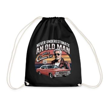 Unterschätze niemals einen alten Mann mit einem Oldtimer - Turnbeutel - Schwarz - Vorne