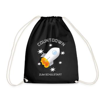 Countdown zum Schulstart Rakete mit weißen Sternen - Turnbeutel - Schwarz - Vorne
